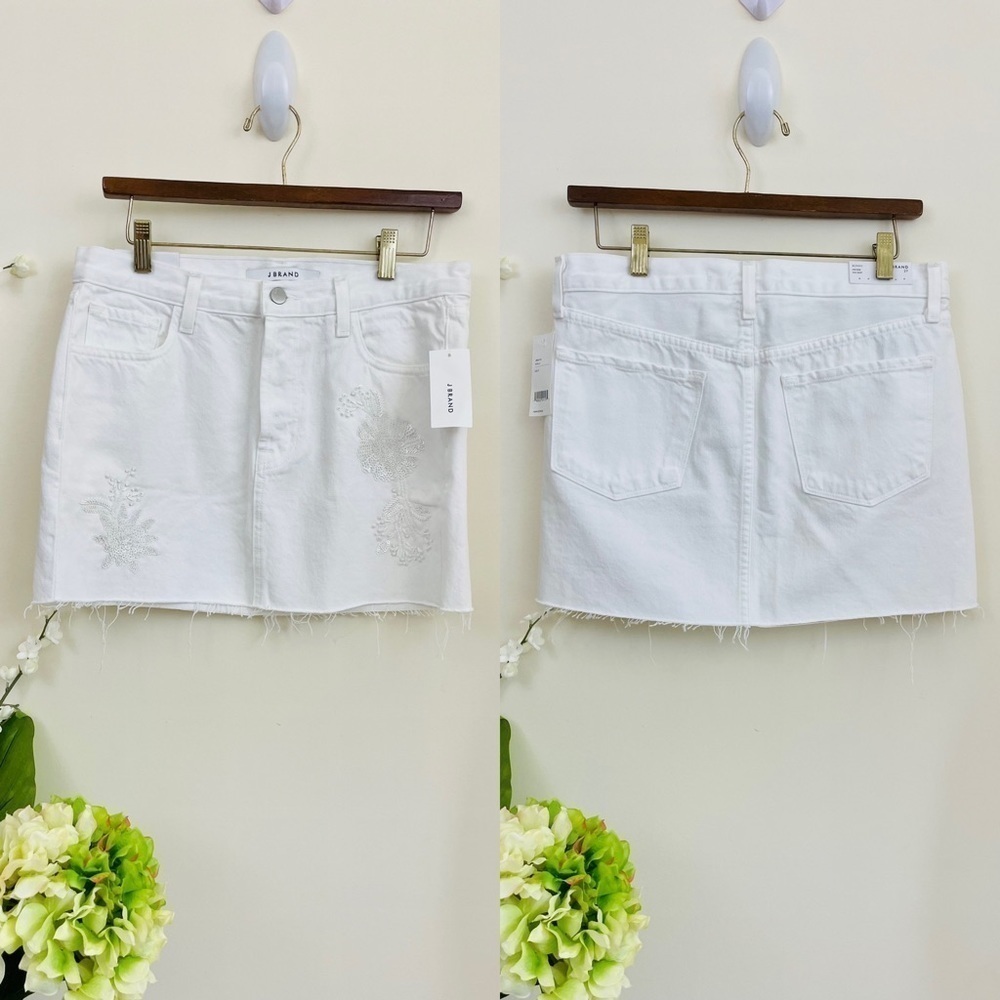 J Brand “Bonny” Embellished Denim White Mini Skirt